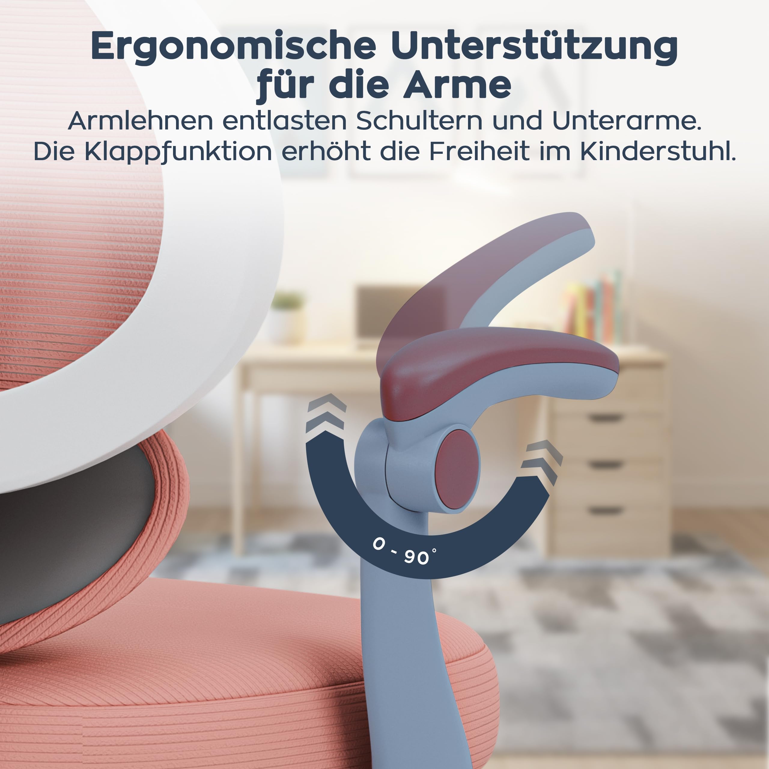 MARK ADLER Junior 4.5 Schreibtischstuhl Kinder – Ergonomischer Kinderschreibtischstuhl – Mit Fußstütze – Höhenverstellbar 80–150 cm – Drehstuhl mit 360° Rotation – Mitwachsendes Design - Rosa