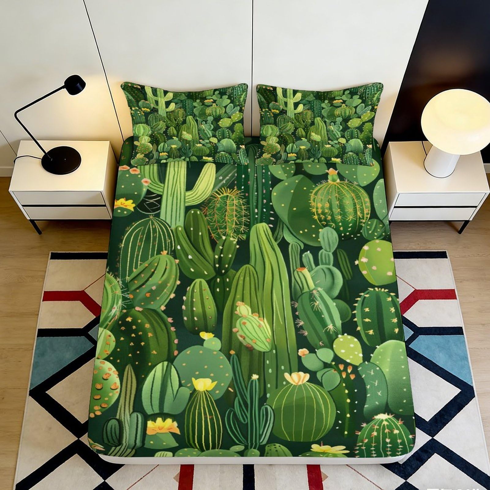 Jqzkxnhpbr Style-7 3D Printed Green Cactus Fitted Sheet Microfiber Soft Botanical Succulent Mattress Cover For Bedroom Guest Room Easy Care Decor 90X200x25cm