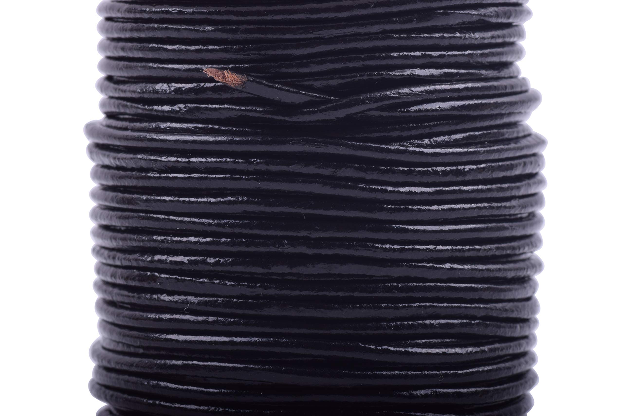 KONMAY 1 Roll 22.75 Meters 2.0mm Black Round Real Leather Cord for Jewellery Making and Crafting