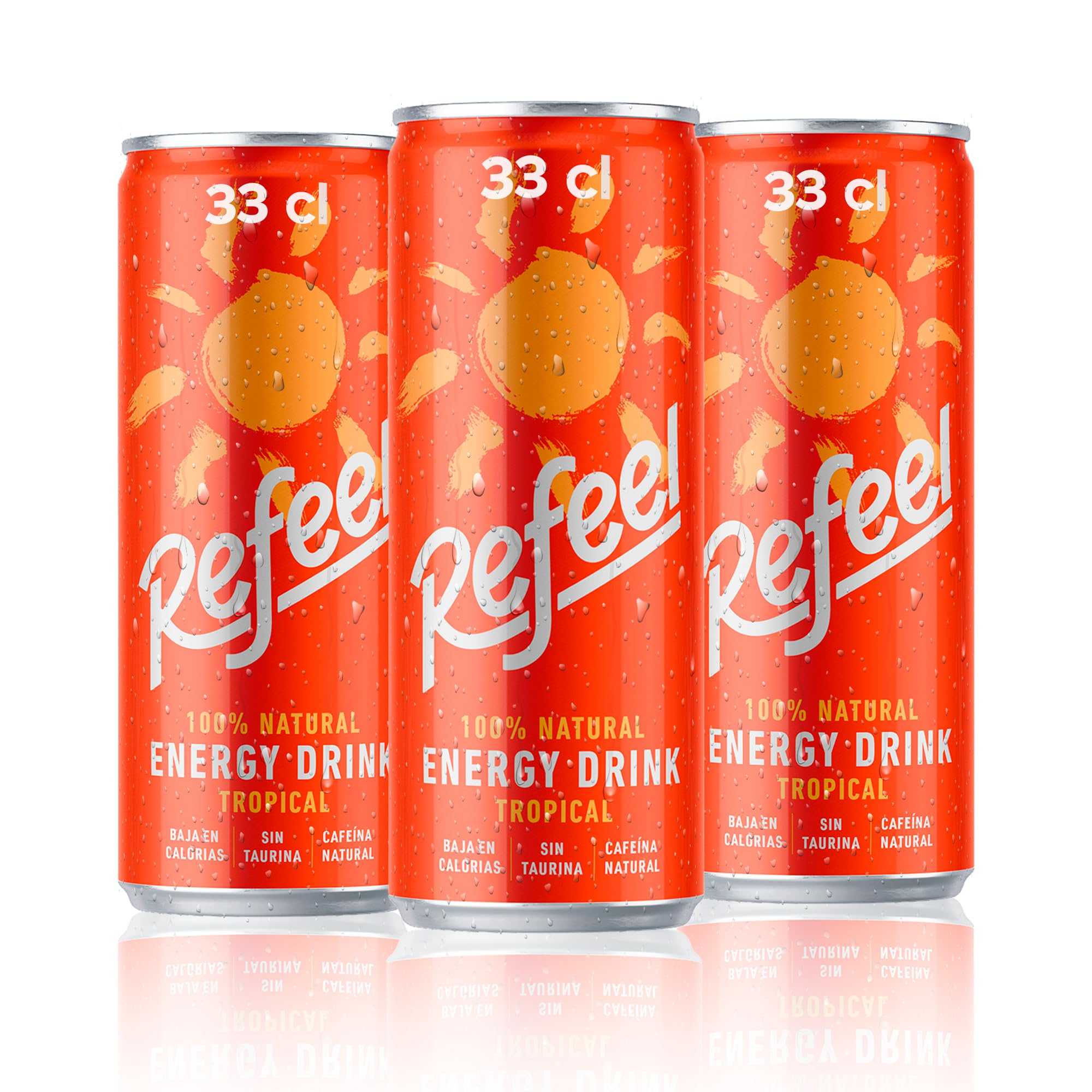 Refeel Bebida Energética Natural con Cafeína Vegetal, Mango y Piña, Baja en Calorías – Pack 24 Latas 33cl