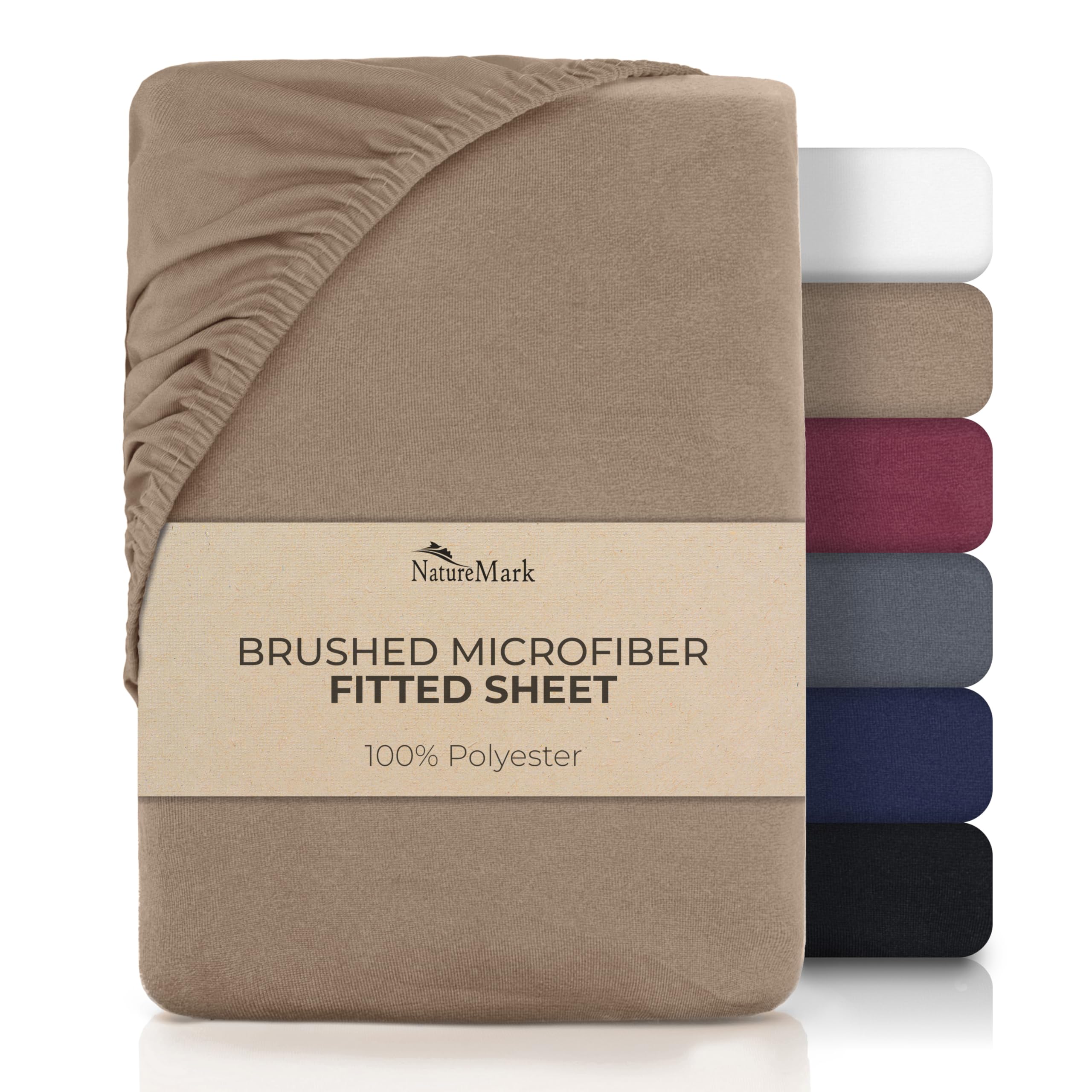 NatureMark Microfiber Fitted Sheet 90 x 200 cm – Soft, Breathable & Wrinkle-Free – Deep Pocket up to 25 cm – Non-Slip Elastic – Easy Care, Sand/Beige — image 1