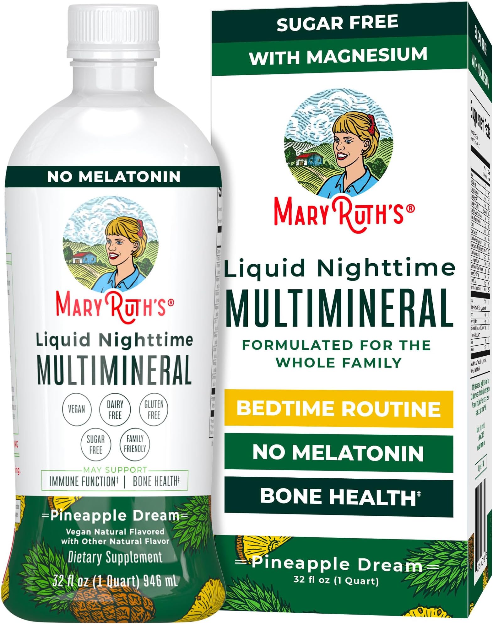 Liquid Nighttime Multimineral | No Melatonin | Bedtime Routine | Magnesium Citrate | Calcium | Zinc | Vitamin D3| Available in 4 Flavor - Vegan | Sugar Free | Gluten Free | 32 Oz