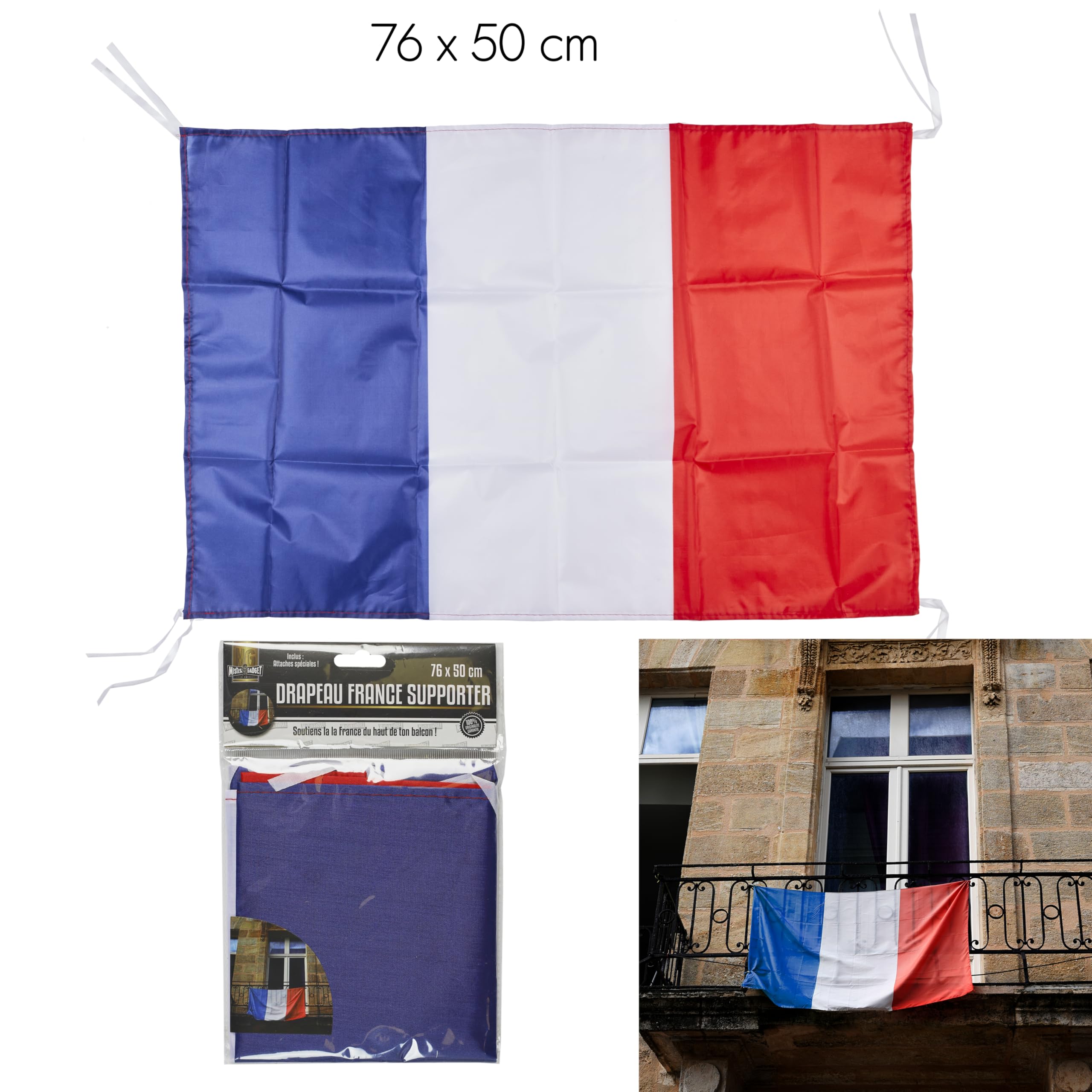 MISTER GADGET MG3461 Drapeau Français 70x50cm pour Fêtes Nationales Bleu Blanc Rouge