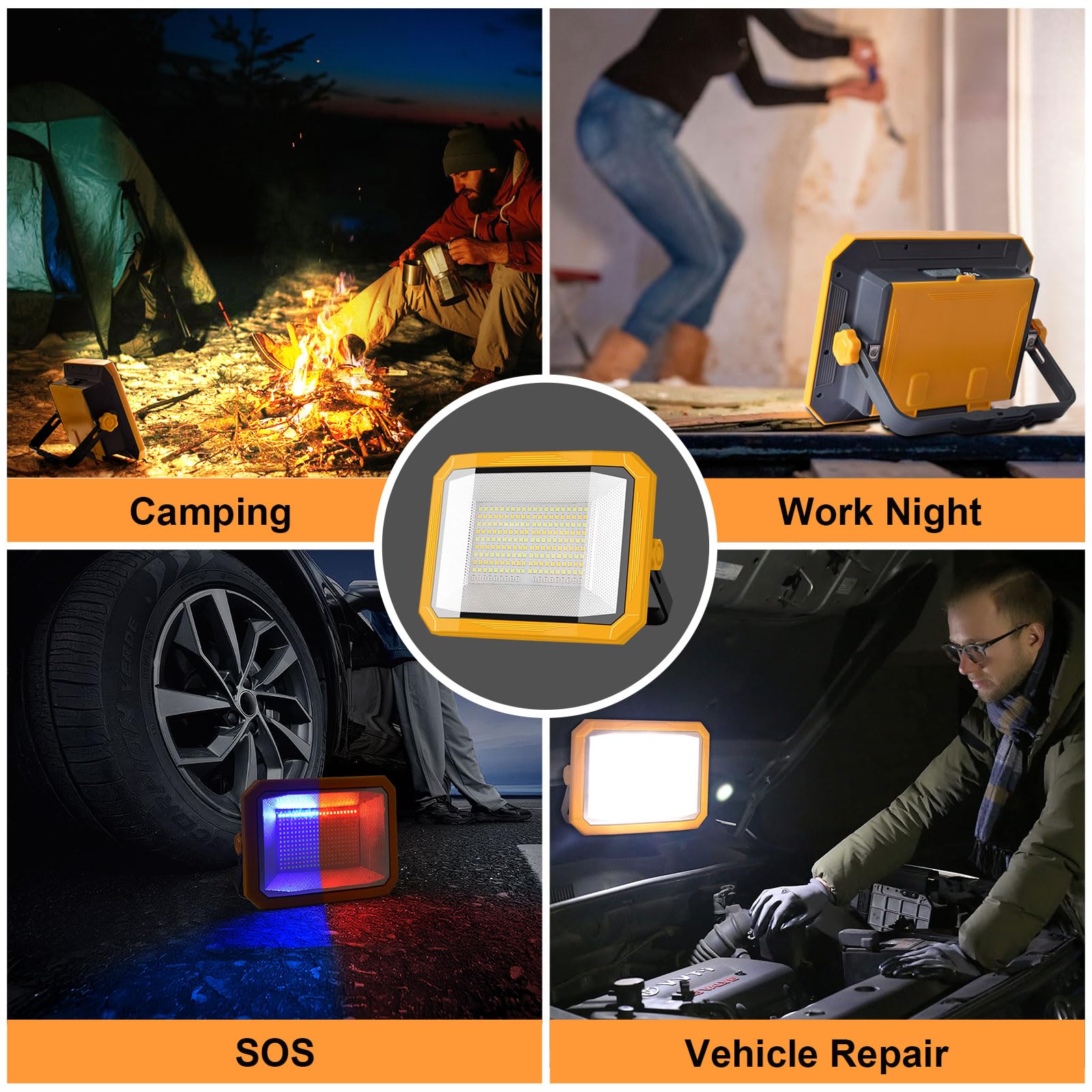 Projecteur LED Rechargeable 100W, Projecteur LED Chantier Portable 12000LM Super Lumineux 13000mAh avec 2 Panneau Solaire, 4 Modes d'éclairage pour Site de Construction, Camping, Atelier