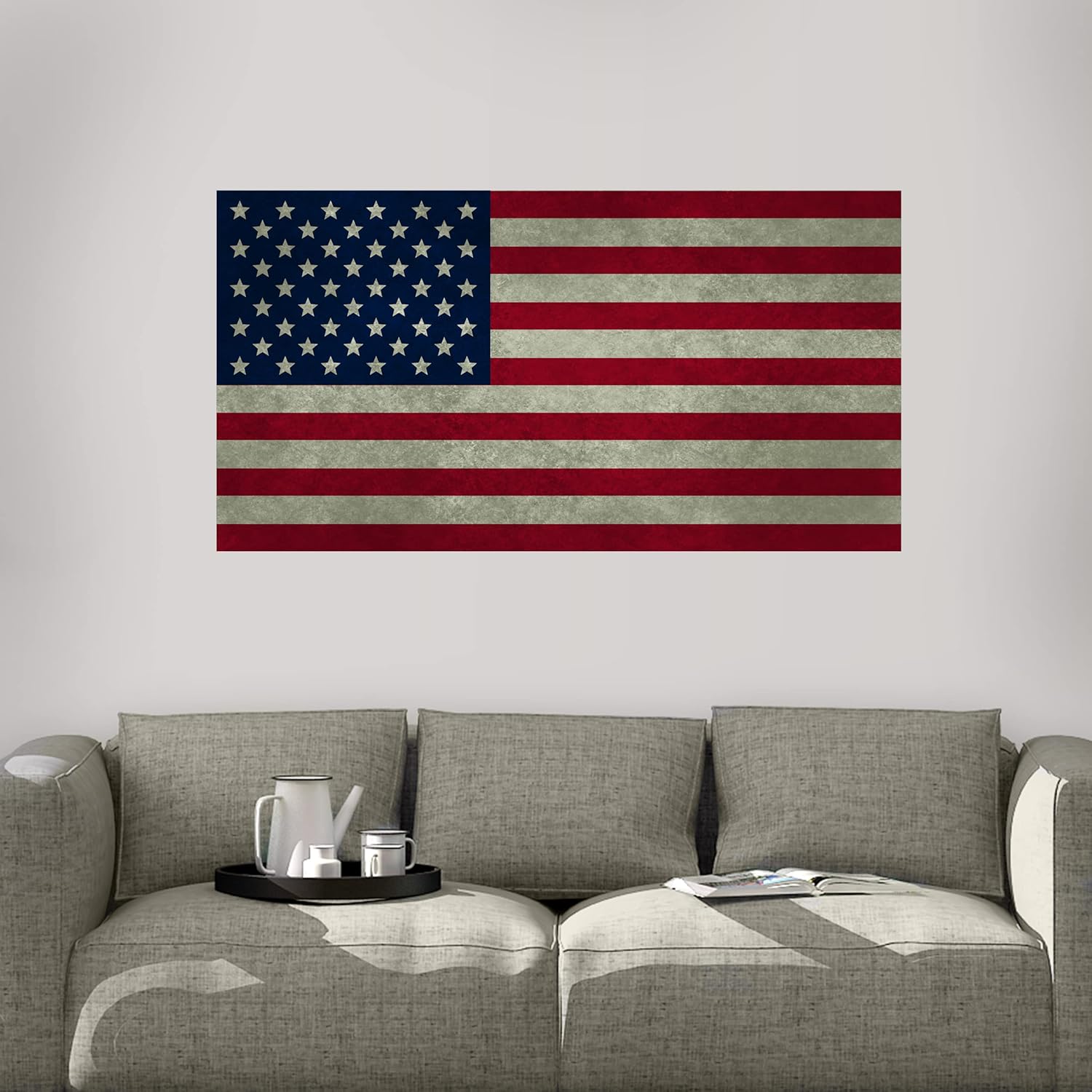 United States of America Flag Wall Sticker Decal - Vintage, Weathered, Grunge Style (Large)