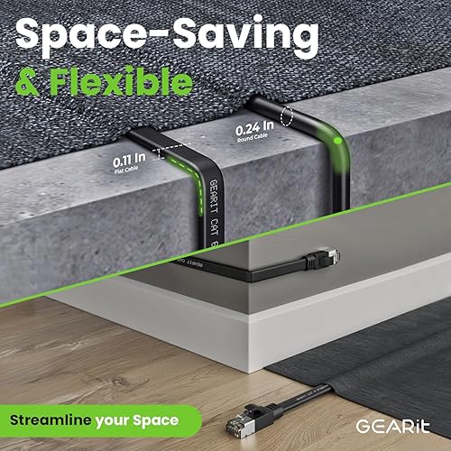 Miniatura 6 de GEARit Cable Ethernet plano Cat 6 para exteriores (30 pies, negro) Chaqueta LLDPE clasificada para entierro directo  Cat6 blindado FTP 10Gbps de