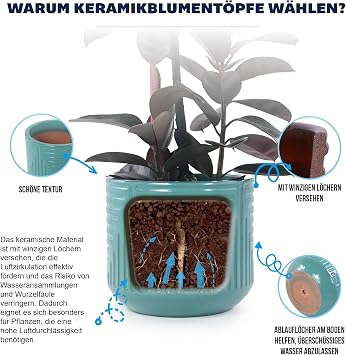Large Ceramic Planter XL Round Planter with 100% Frost-Proof and Handmade 41 cm Diameter Flower Pot Large Outdoor Retro Flower Pot Glazed with Drainage Hole for Garden Patio Living Room Green