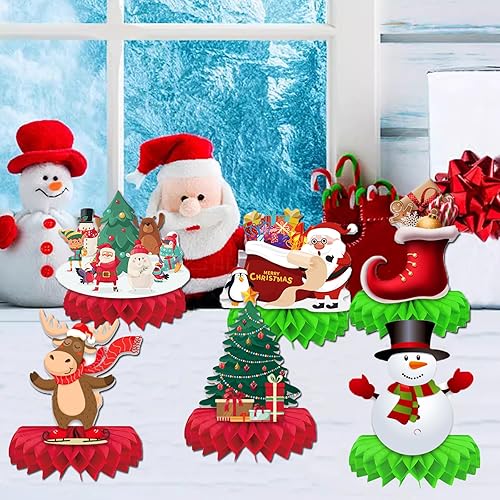 Miniatura 6 de 9 piezas de centros de mesa de Navidad, centros de mesa de nido de abeja de Navidad, muñeco de nieve, reno, para Navidad, vacaciones, cena,