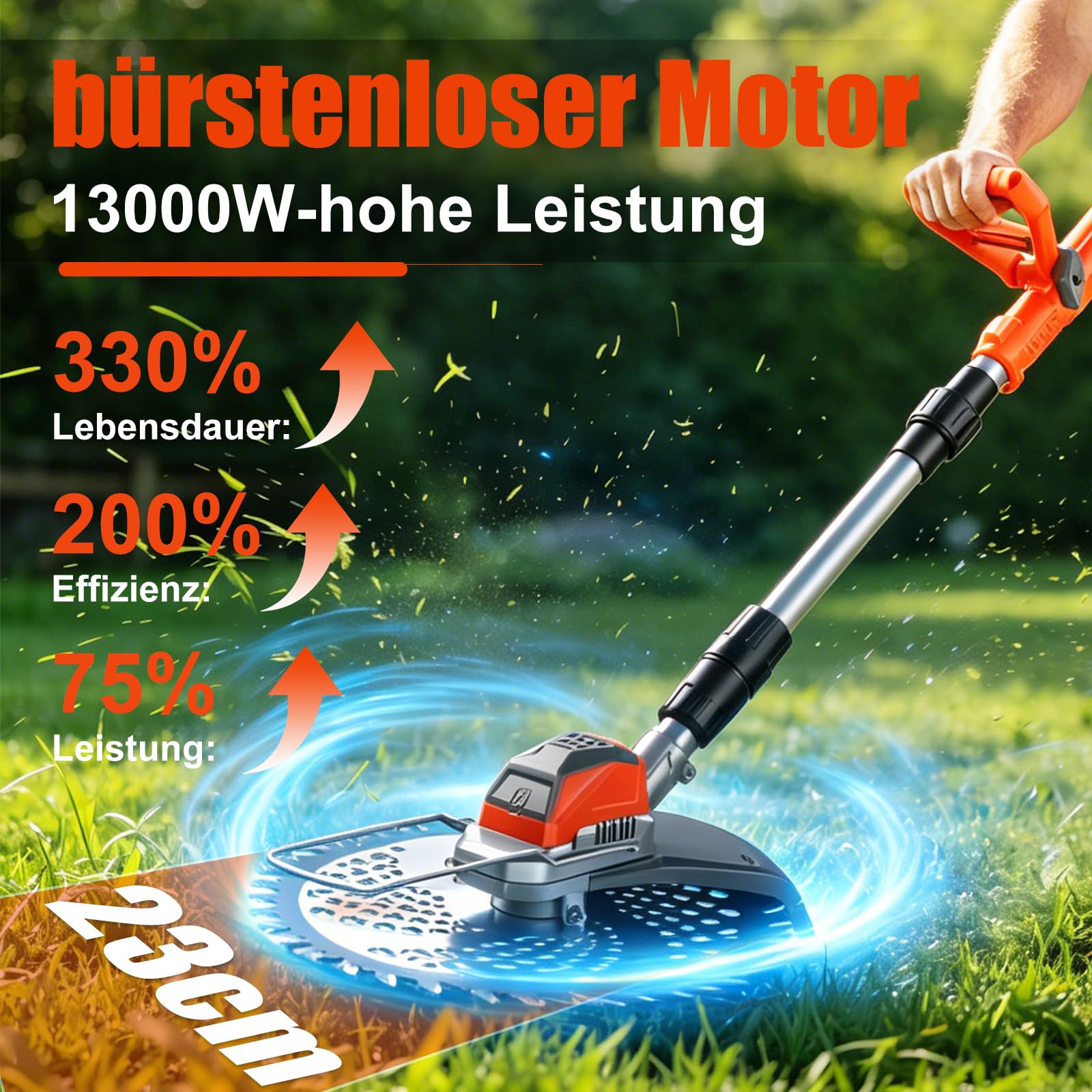 Desbrozadora eléctrica con batería con cepillo para malas hierbas, 21 V, desbrozadora eléctrica con batería, 2 baterías de 4,0 Ah y cargador, cabezal ajustable, mango telescópico para jardín, césped