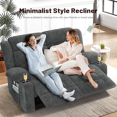 Miniatura 6 de Juego de sofá reclinable de 2 plazas con 2 + 1 pieza, 2 plazas, estilo minimalista, tela manual, tirador reclinable con puertos de carga USB,