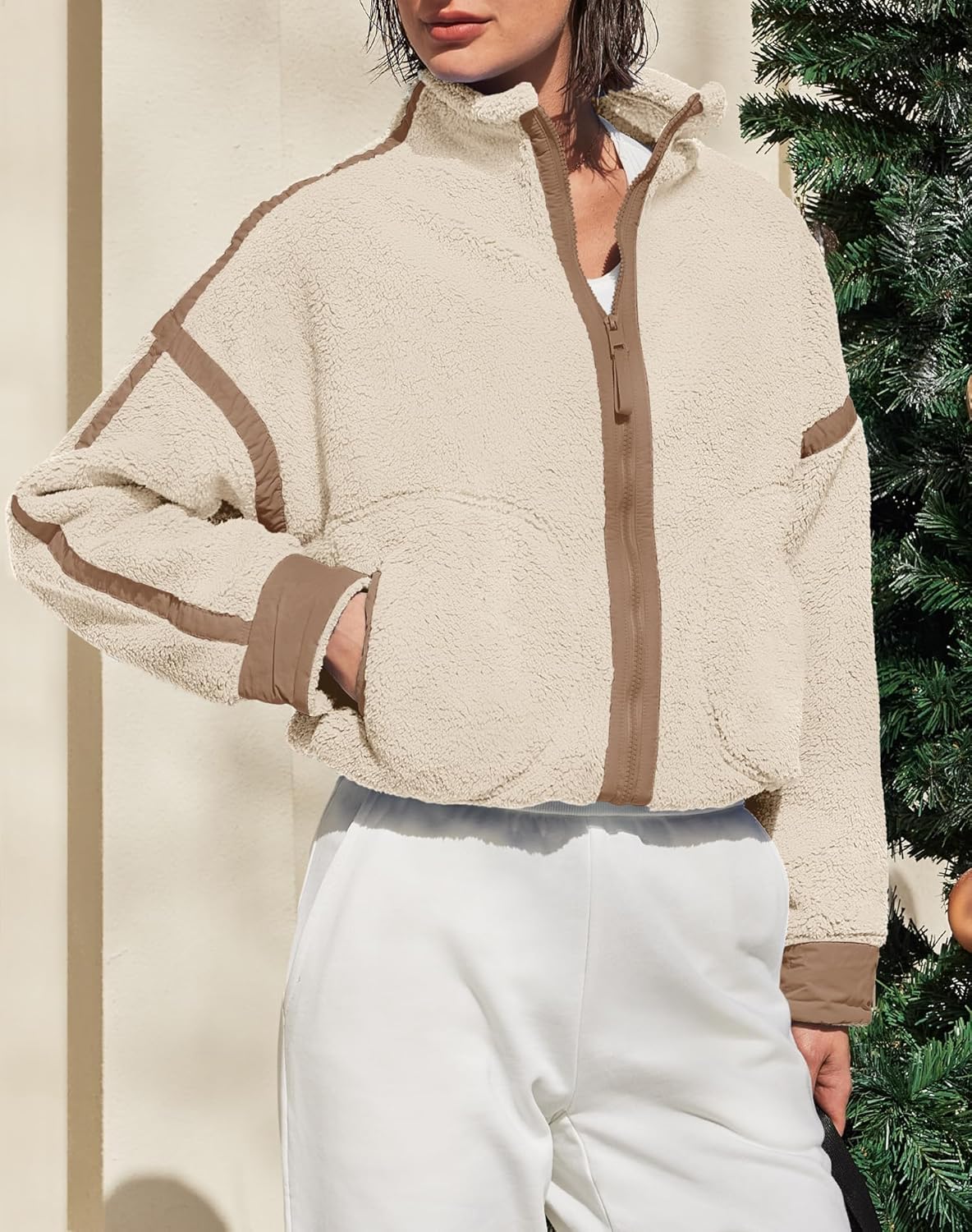 Women Fleece Jacket Zip Up Fuzzy Sherpa Jackets Long Sleeve Winter Outerwear Casual Daily Chilly Outings with Pockets - Image 5