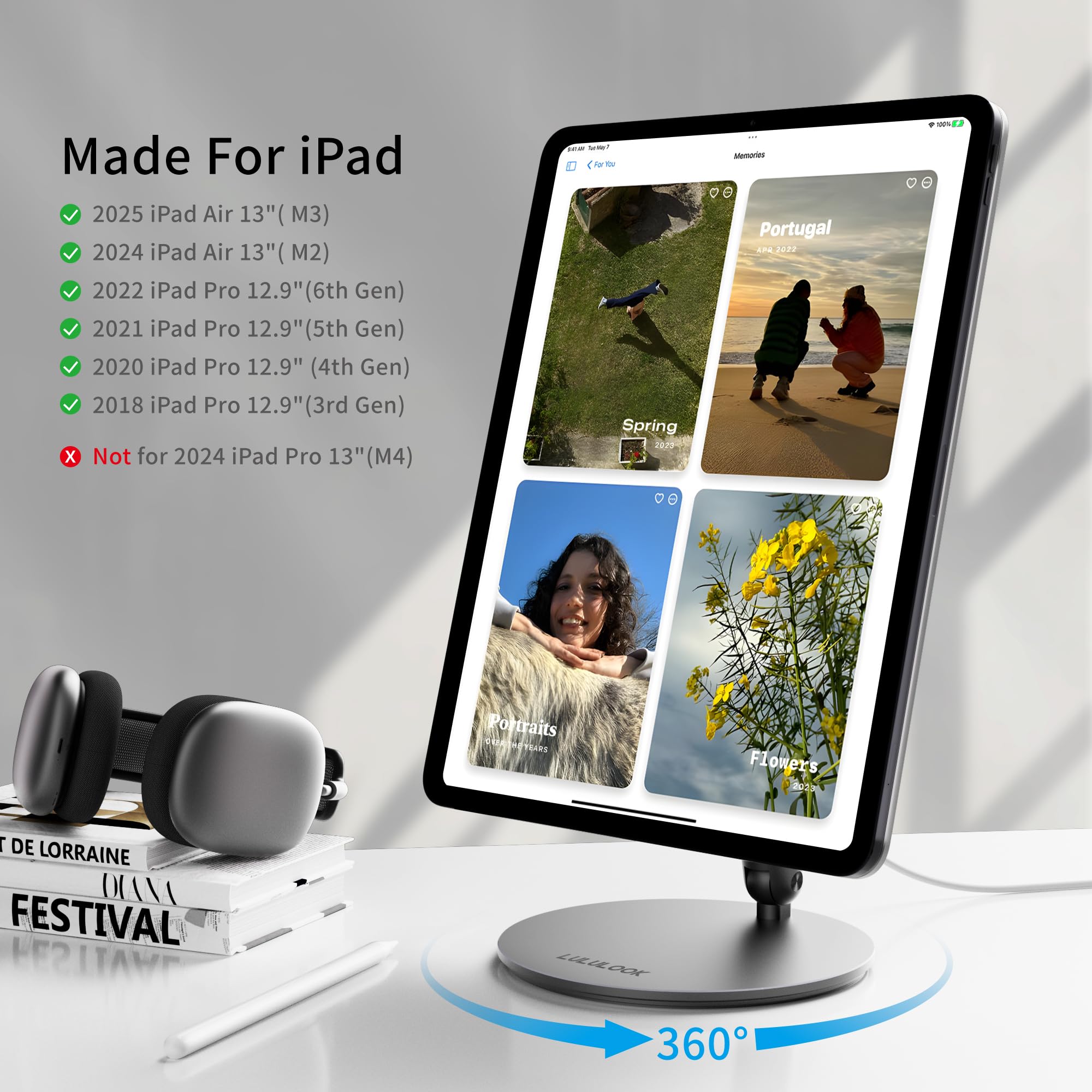 LULULOOK Magnetic Wireless Charging iPad Stand, Upgraded 360