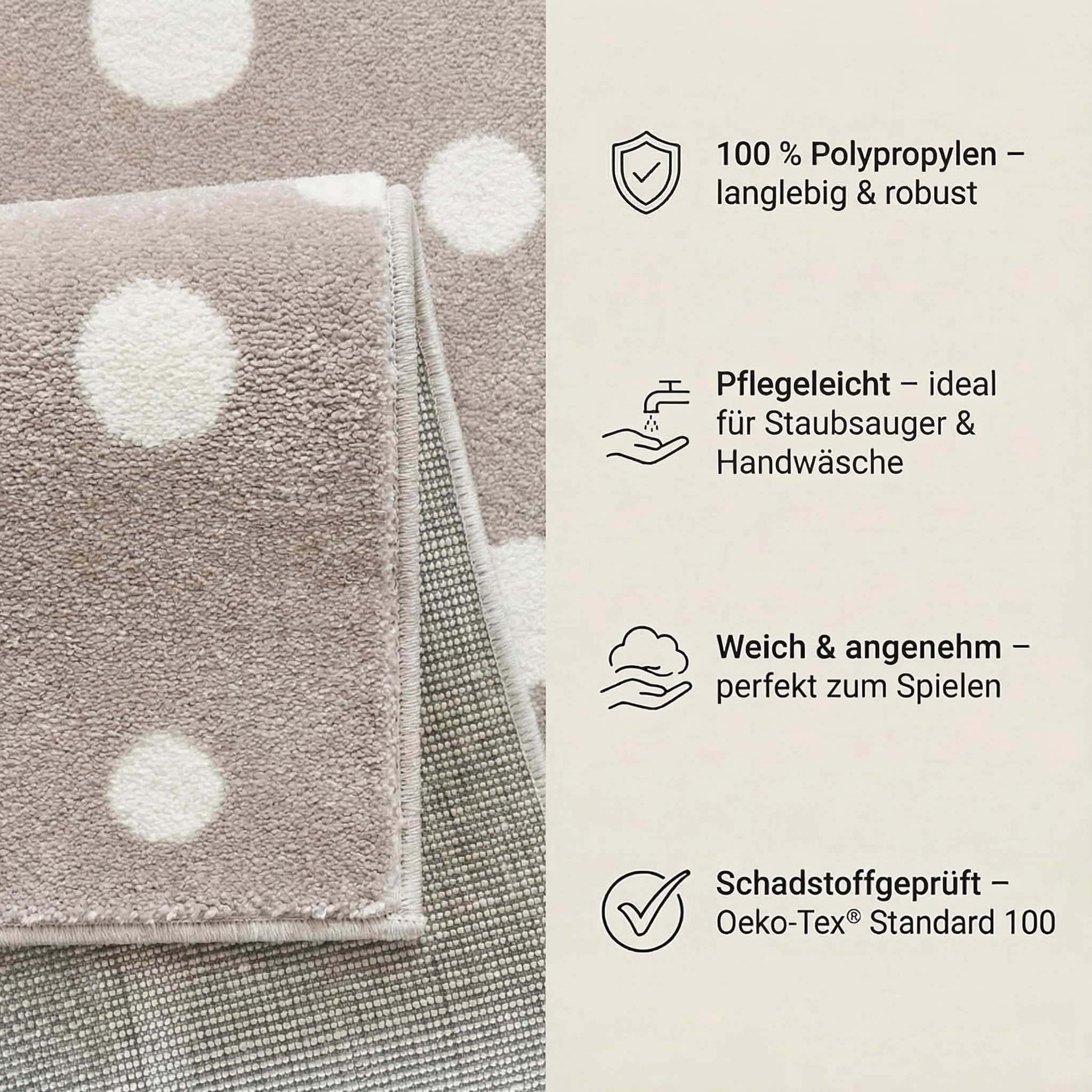 Jimri Kinderteppich DOTS l Pünktchen Gepunktet l Öko-Tex Siegel | Farbe: Beige Blau Rosa | Kinderzimmer/Jugendzimmer (Beige, 120 x 170 cm)