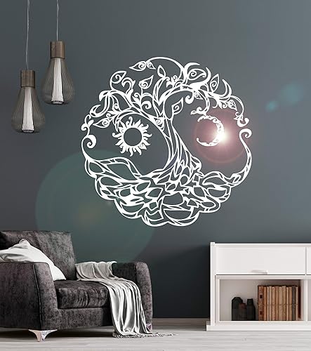 Miniatura 4 de Calcomanía de vinilo para pared, diseño de árbol de la vida, símbolo celta, luna, sol, día, noche, calcomanías grandes (722 ig), color negro, XL, 45