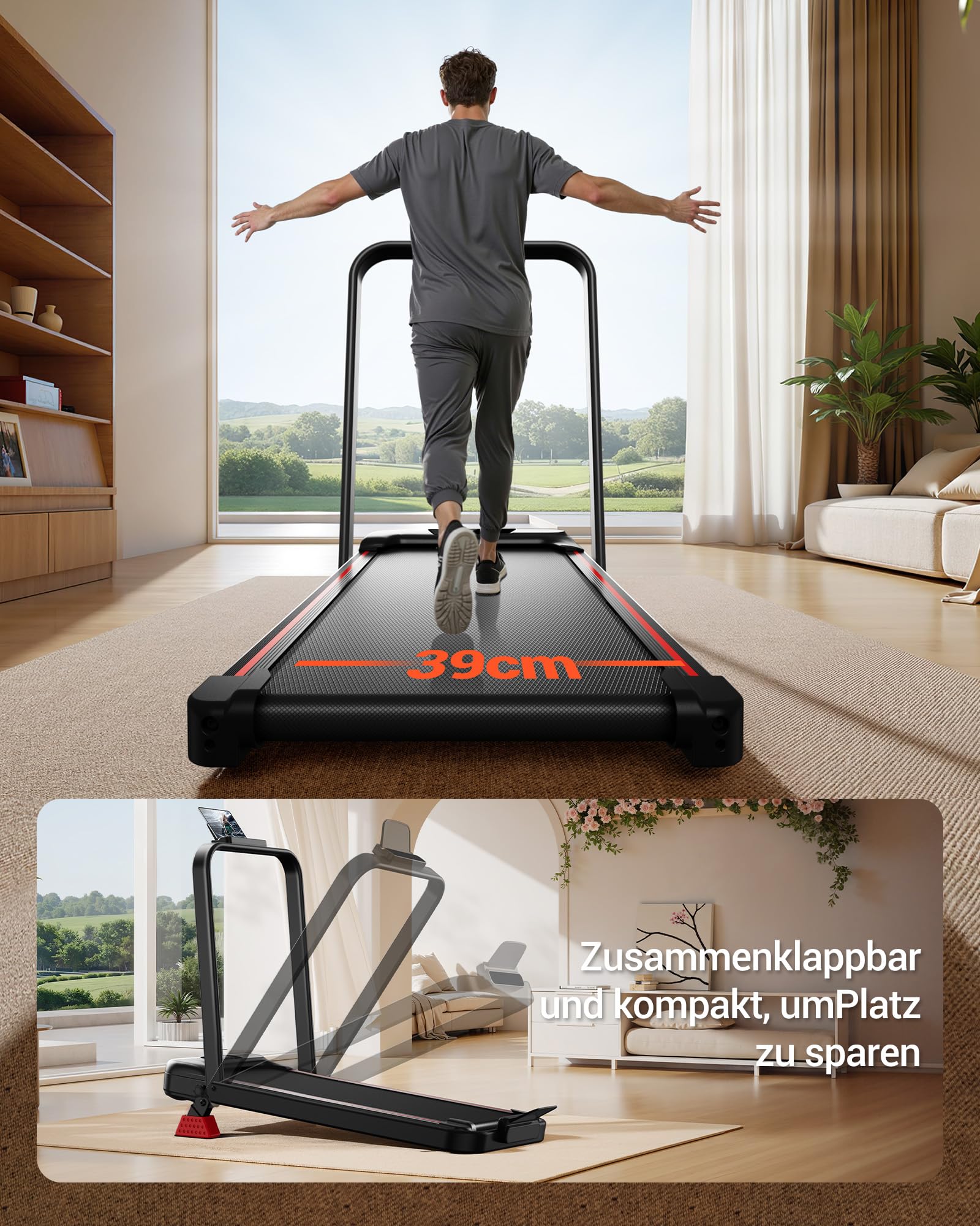 CURSOR Laufband für Zuhause Klappbar mit Steigung 15% 10KM/H Laufbänder | Treadmill for Home mit 2,5-PS-Motor,Leise Klein Büro Klappbar Kompakte 136KG，LED und Fernbedienung