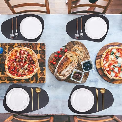 Miniatura 4 de Juego de 8 manteles individuales de piel sintética, resistentes a las manchas, resistentes al calor, fáciles de limpiar, impermeables, lavables,