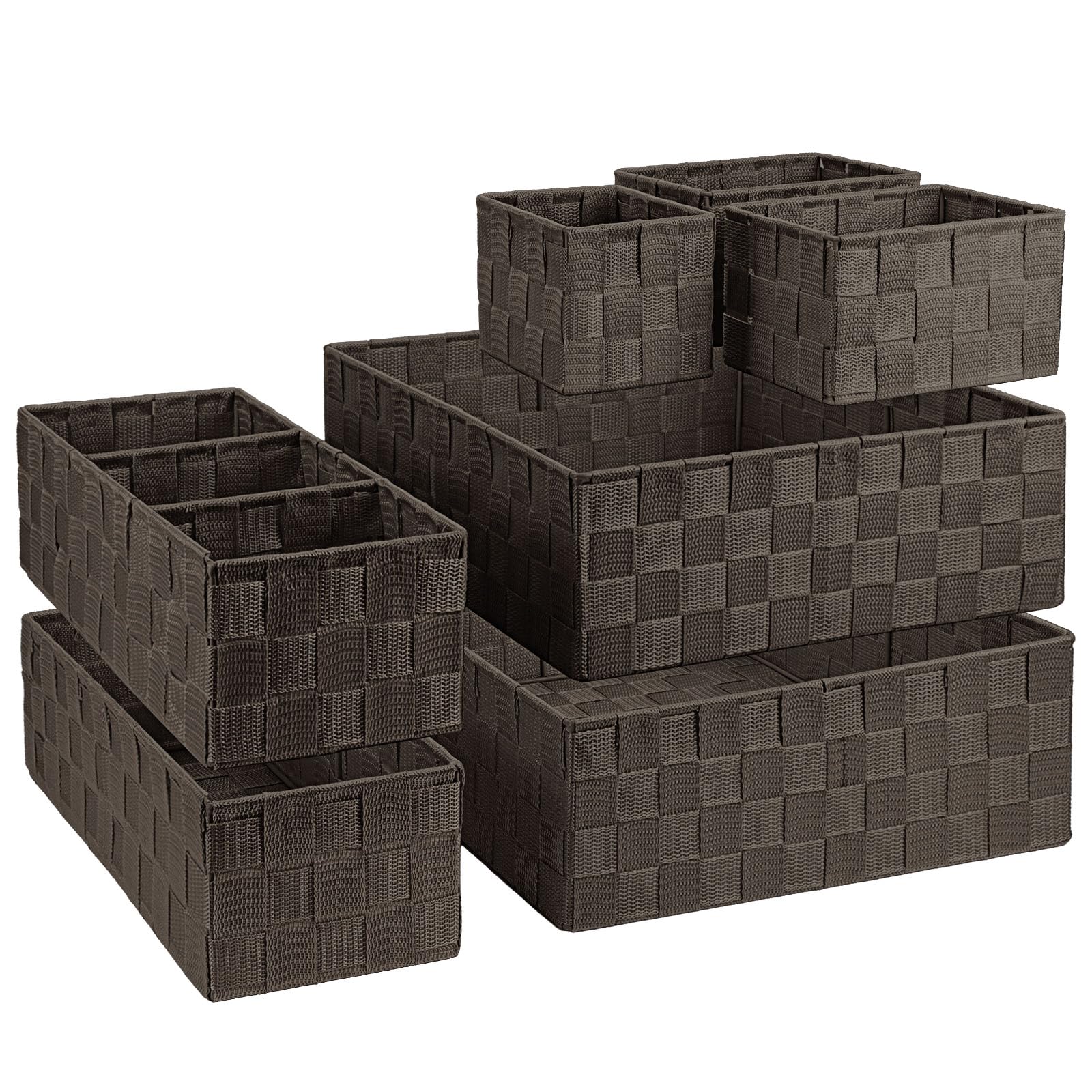 7 Pack Woven Storage Baskets Set, Cube Boxes Divider Drawer Organisers Bins