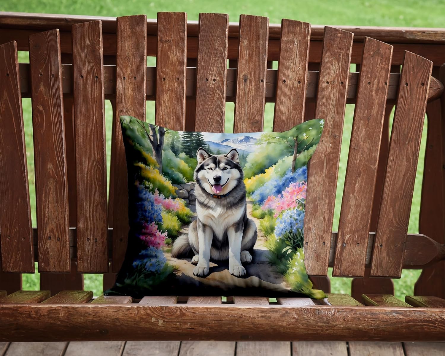Caroline's Treasures Alaskan Malamute Spring Garden Throw Pillow Machine Washable, Indoor Outdoor Decorative Pillow for Couch, Bed or Patio, 14Hx14W