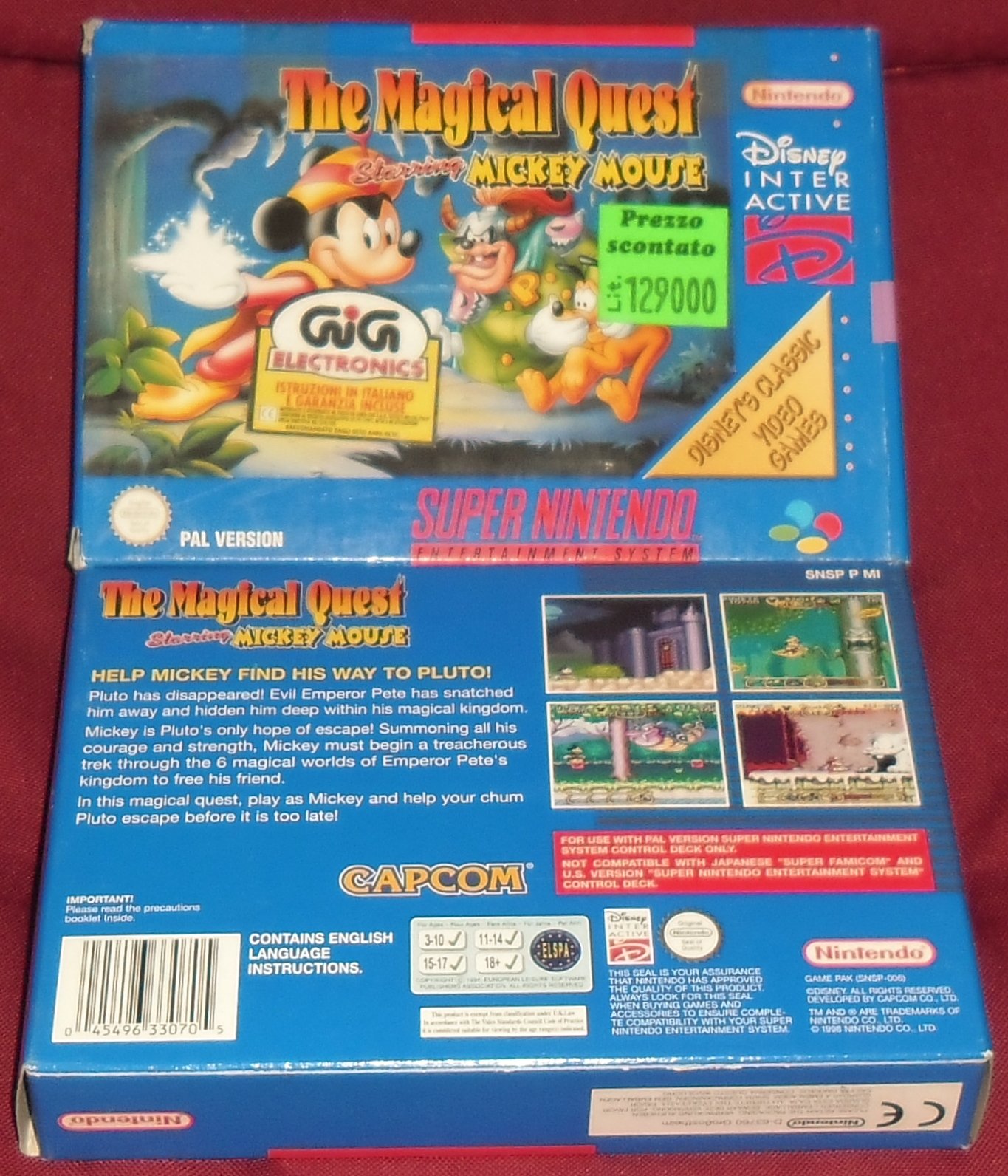 Nintendo RETRO GIOCO X VINTAGE CONSOLE SUPER SNES WALT DISNEY GAME-TOPOLINO MICKEY MOUSE THE MAGICAL QUEST-RETROGAME 1998 NUOVO FONDO