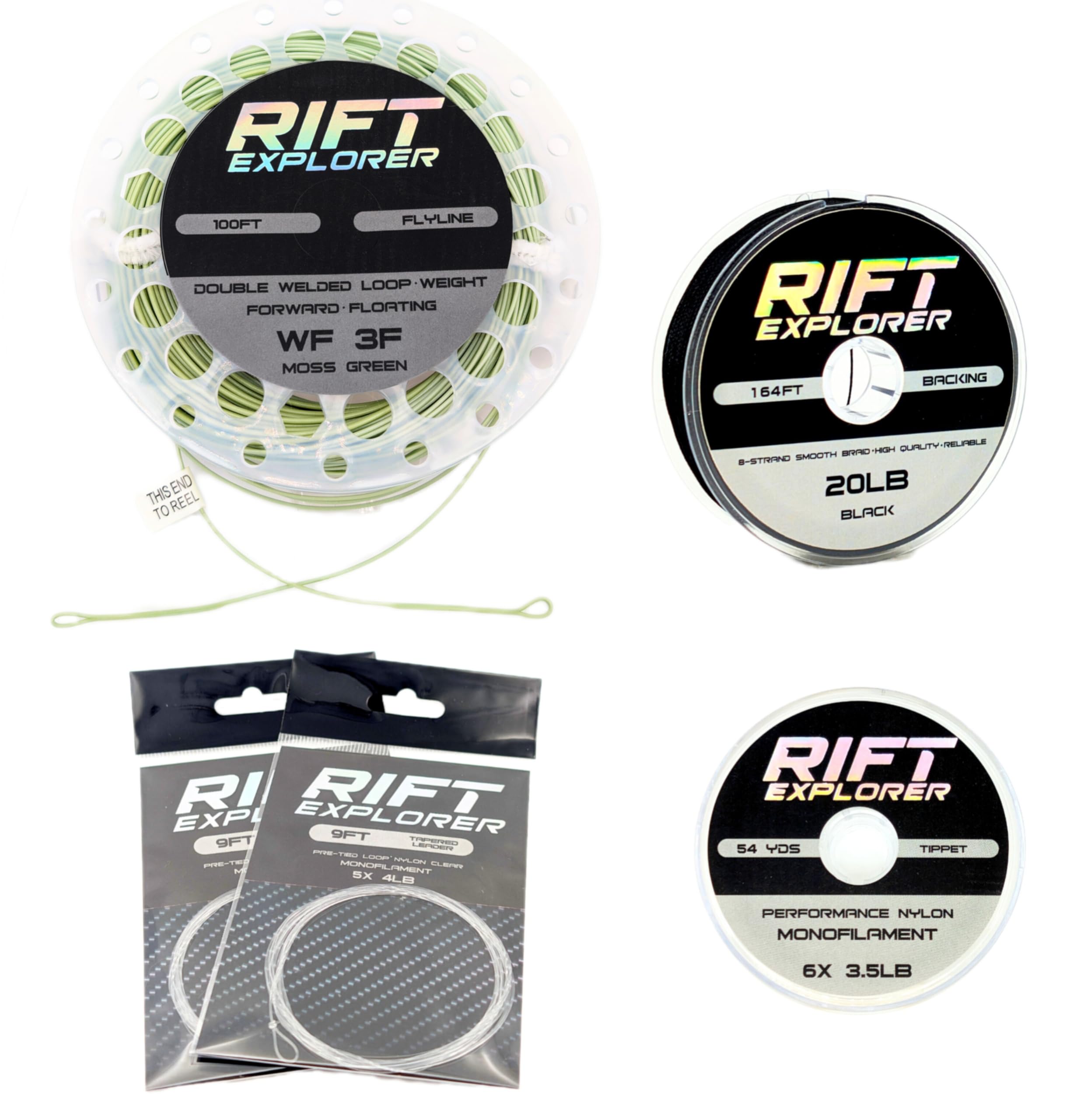 RIFT WF Fly Fishing Line Kit 3 5 6WT Dual Welded Loop Fly Fishing Line Pre-Tied Leader Braided Backing Tippet Fish Line