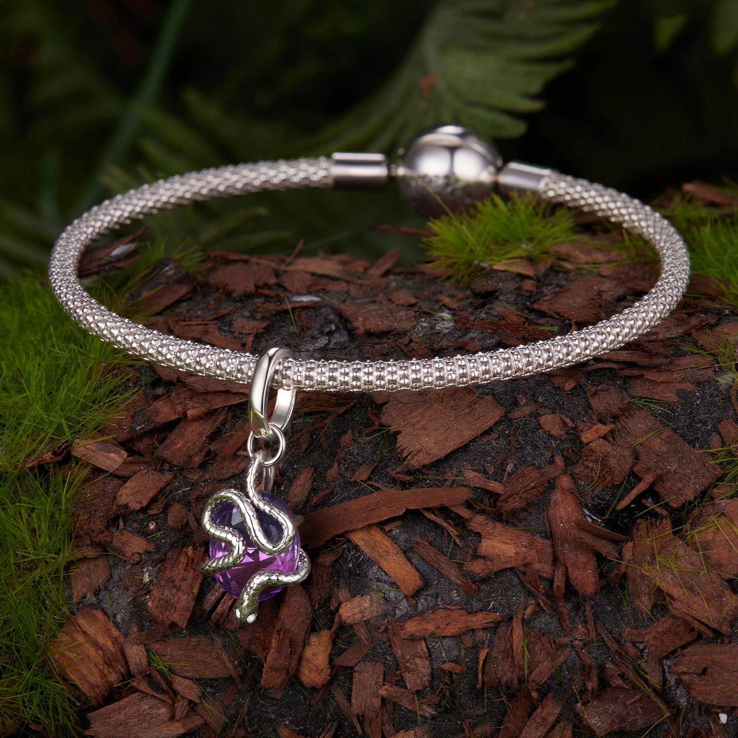 Ciondolo a forma di serpente, in vero argento Sterling 925, compatibile con la maggior parte dei braccialetti