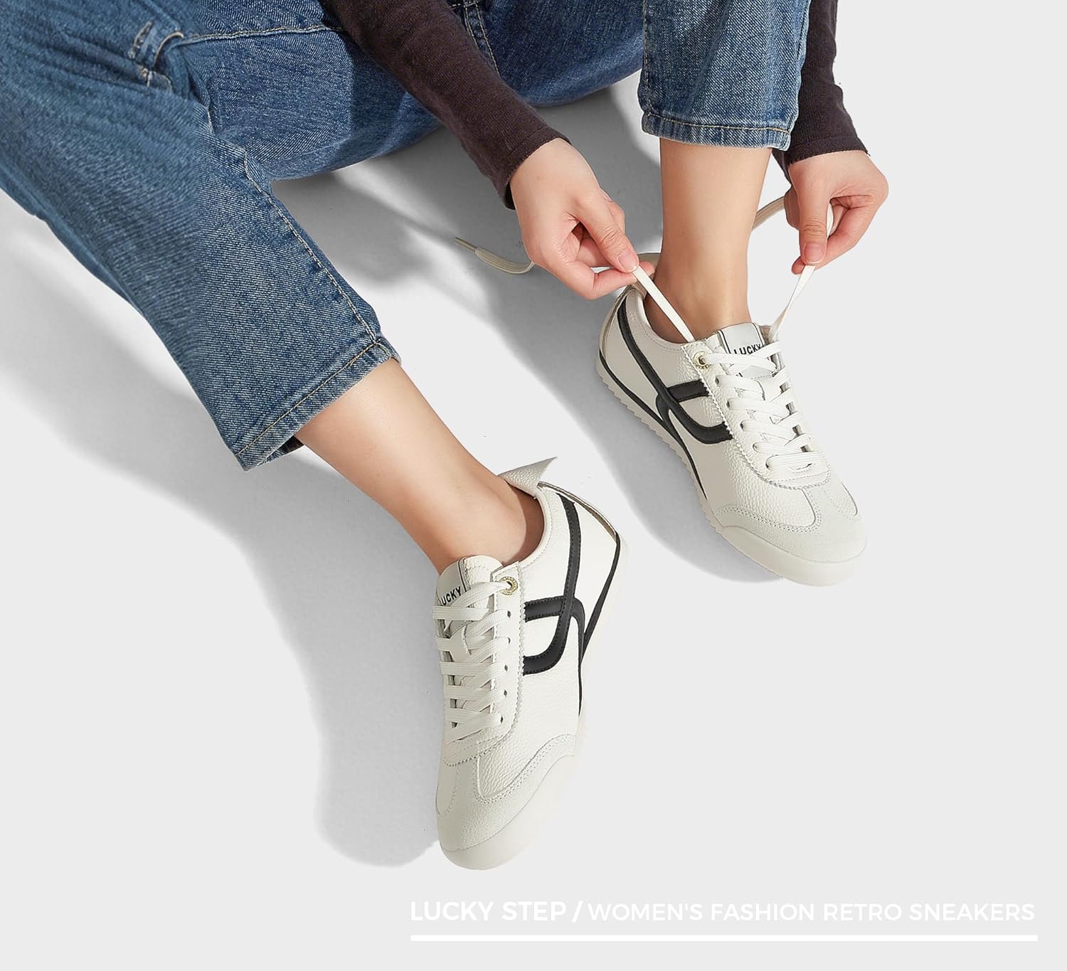 LUCKY STEP Women's Retro Fashion Sneakers Thin Sole Casual Walking Lightweight Tennis Trainers Running Gym Workout Classic Comfortable Athletic Shoes - Image 8