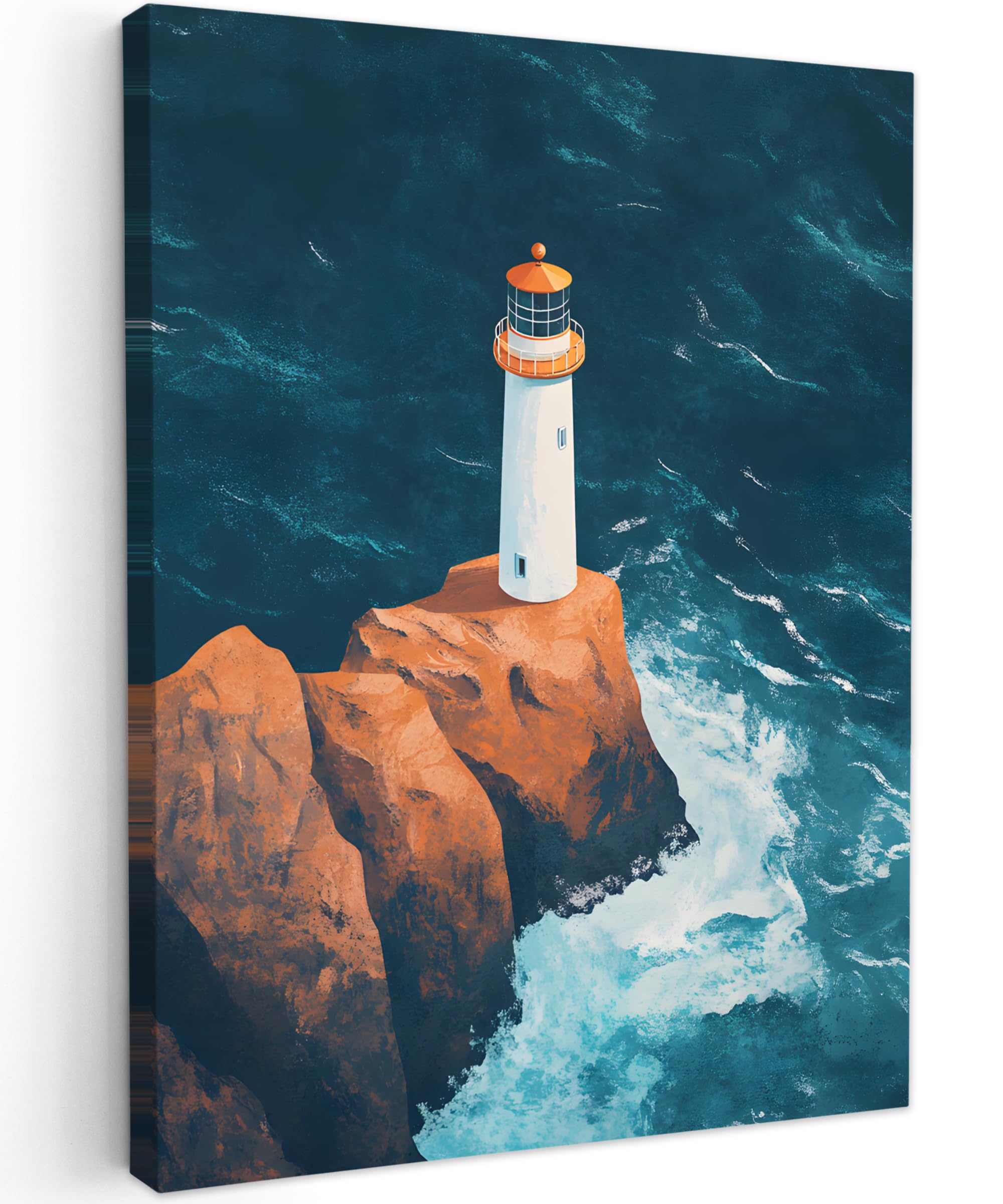 MuchoWow© Canvas Wall Art Work 20"x28" / 50x70 cm Room Decor Painting Wallfillers Picture Decoration Prints Lighthouse - Rock - Sea - Waves