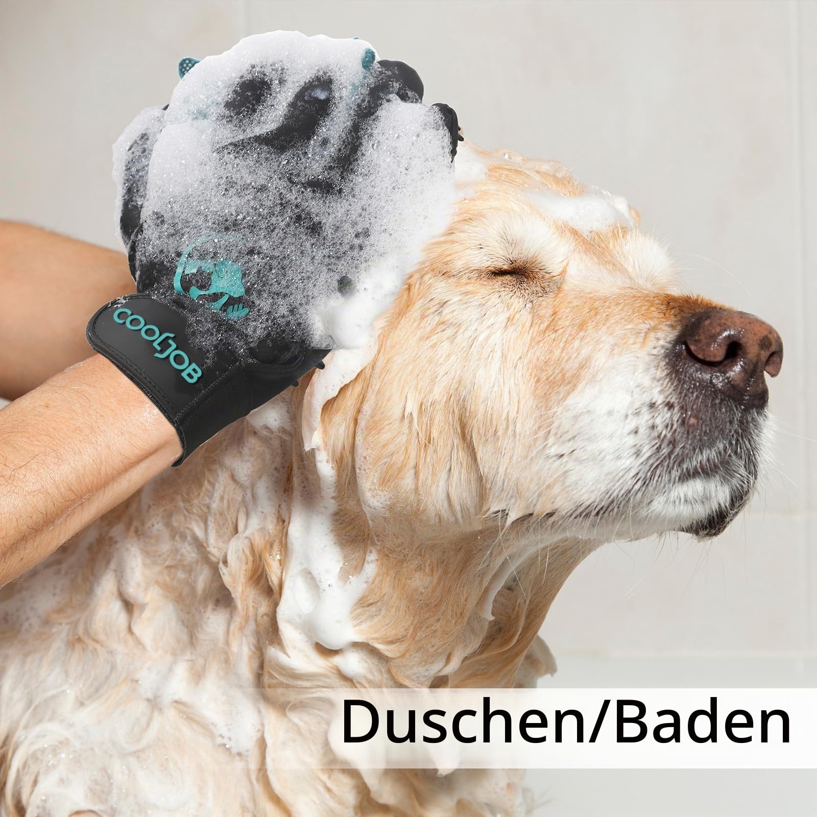 COOLJOB Fellpflege-Handschuhe, Haustier-Shampoo-Badebürste, schonender Handschuh mit Entfilzungsbürste, Enthaarungshandschuh für Katze, Hund, Pferd, Kaninchen(Größe M-L)