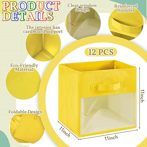 Miniatura 2 de Marsui 12 cubos organizadores de almacenamiento plegables con ventana, cubos de almacenamiento de tela, cubos con asas, contenedores de