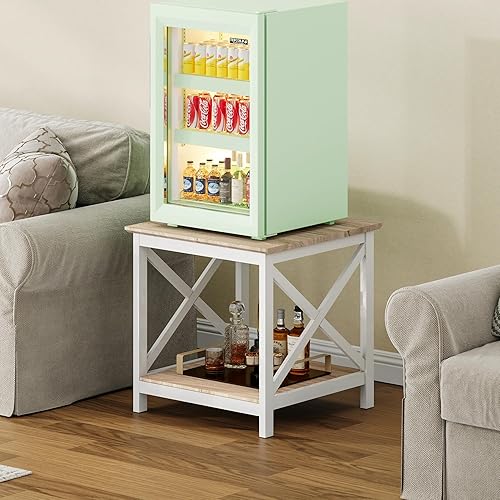 Miniatura 6 de ChooChoo Mesa auxiliar, mesa auxiliar de 24 pulgadas con estante de almacenamiento de 2 niveles, mesa auxiliar para sala de estar, mesita de noche