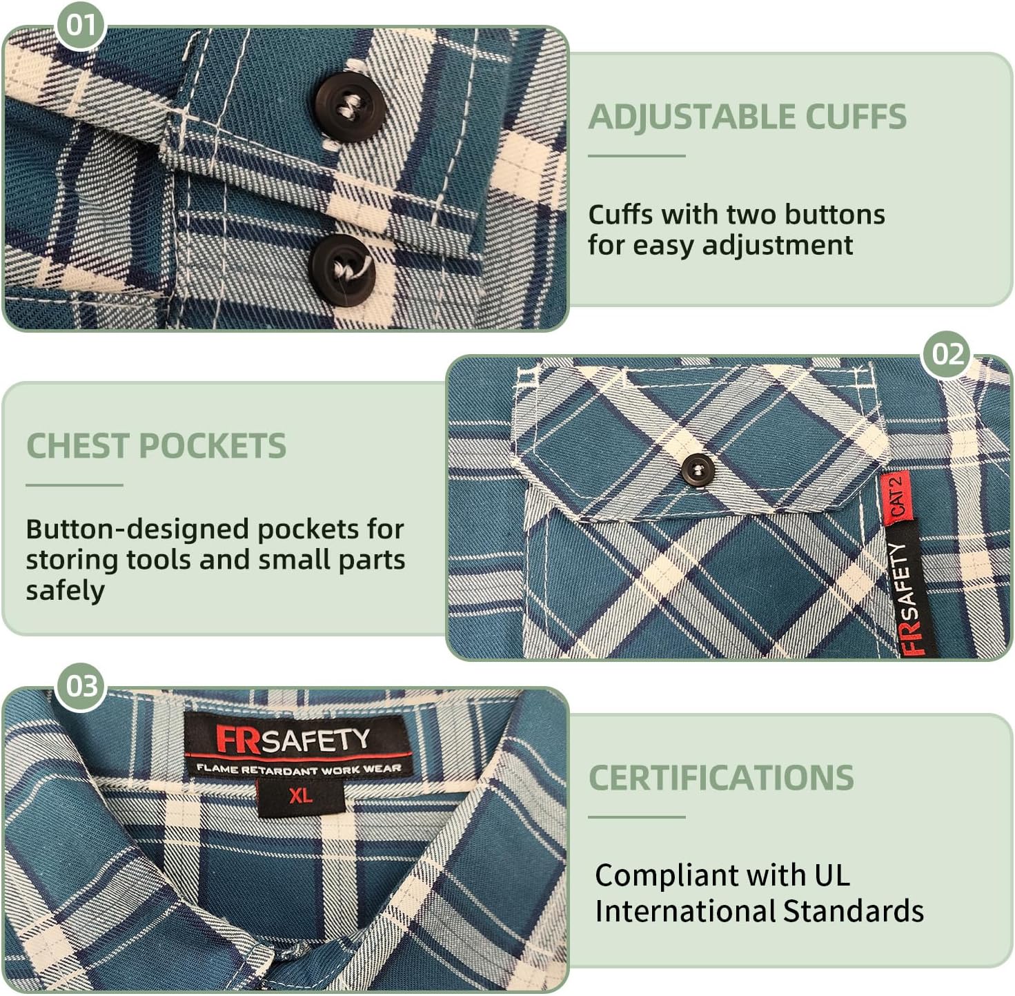 SKSAFETY 7oz FR Shirts for Men, Welding Shirt Hi Vis Flame Resistant 100% Cotton Fire Retardant Longsleeve Shirt CAT2 - Image 3