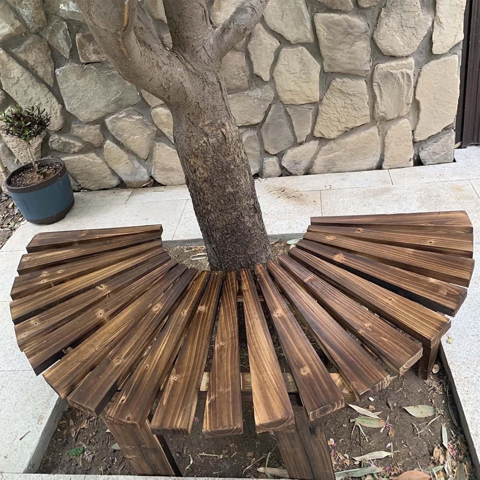 Yopappol Brown Country Wooden Bench, Half Round Tree Bench Wrap Around Outdoor Seating, Decorative Outdoor Patio Furniture Functional Leisure Benches(Half Round)