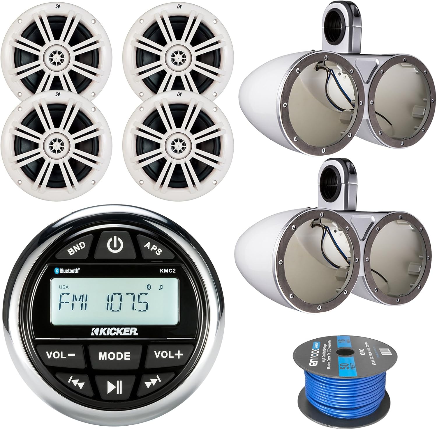 Kicker KMC2 Gauge Mount Media Center Marine Grade Receiver