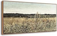 DJSYLIFE Vintage Wildflower Field Framed Canvas Wall Art 20x40" - Farmhouse Cottagecore Flowers Landscape Print for Living Room Bedroom Decor