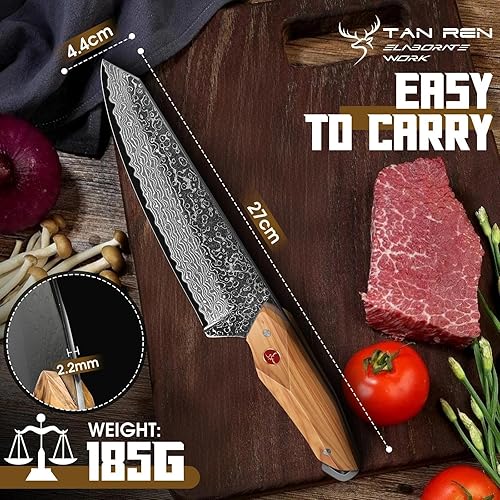 Miniatura 5 de TAN REN Damascus Chef Knife 6 inch with Sheath, Razor Sharp Japanese Kiritsuke Knife, Full Tang Damascus Kitchen Knives with Wooden Handle,
