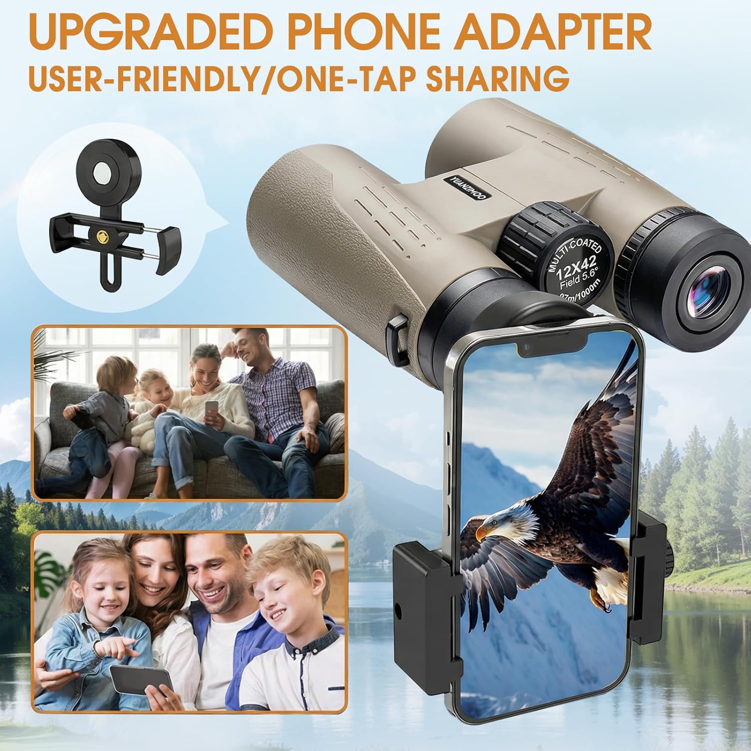 12x42 HD Binoculars for Adults High Powered Binoculars with Upgraded Phone Adapter Waterproof Compact Binocular with Low Light Night Vision for Bird Watching Hunting Outdoor Sports Concerts Mud - Image 6