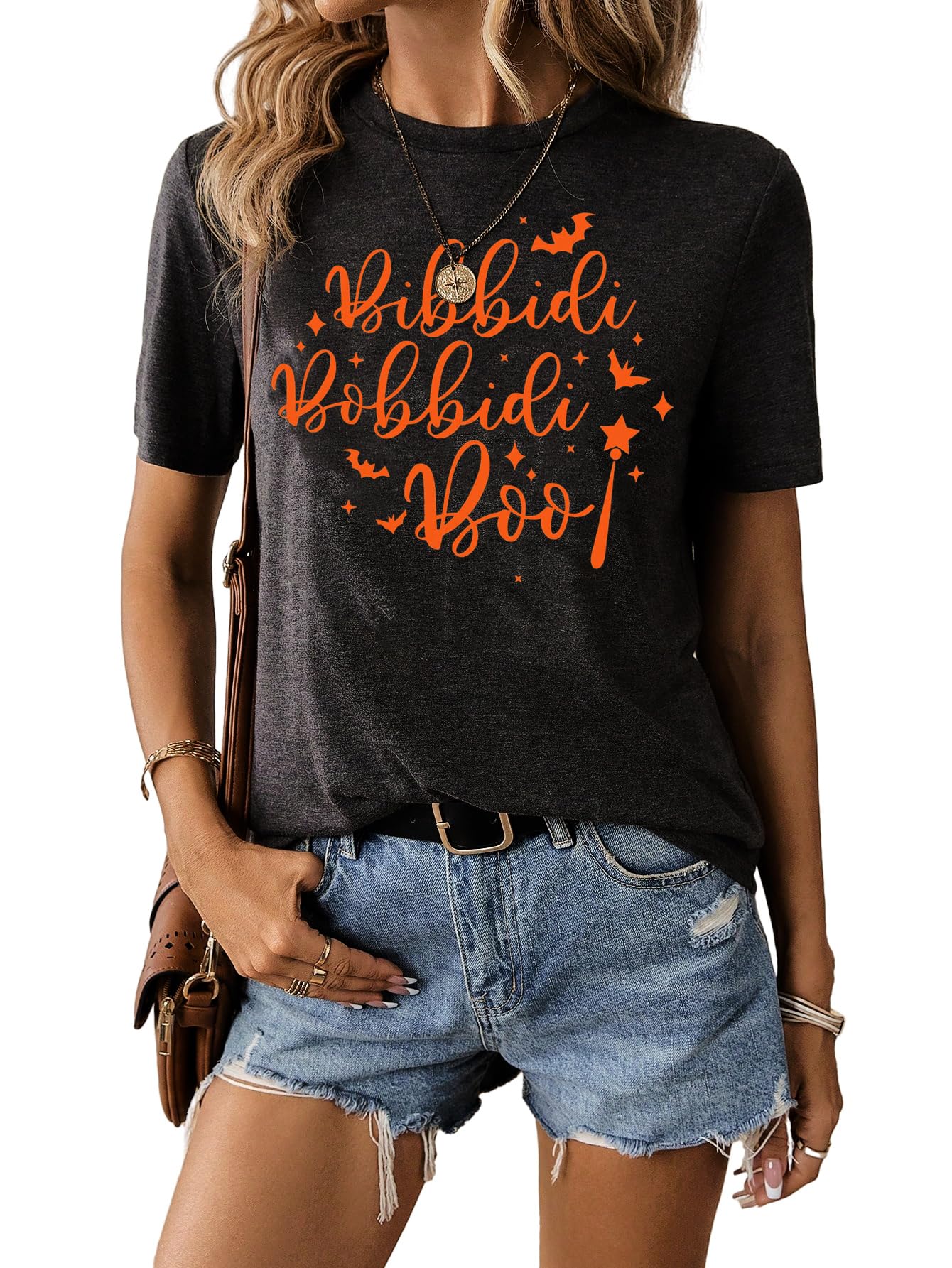 Women's Fall Tops Funny Halloween Shirts Bibbidi Bobbidi Boo Graphic T-Shirts