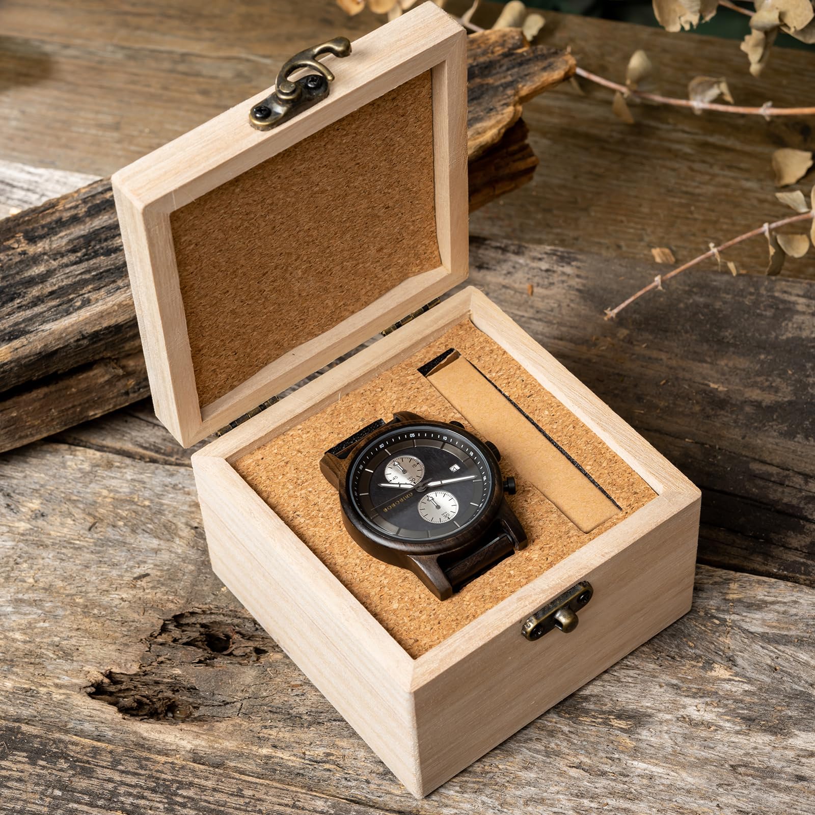BOBO BIRD Orologio cronografo da uomo in legno, cassa in legno naturale da 44 mm, movimento al quarzo giapponese, orologio casual da donna, regalo per lui