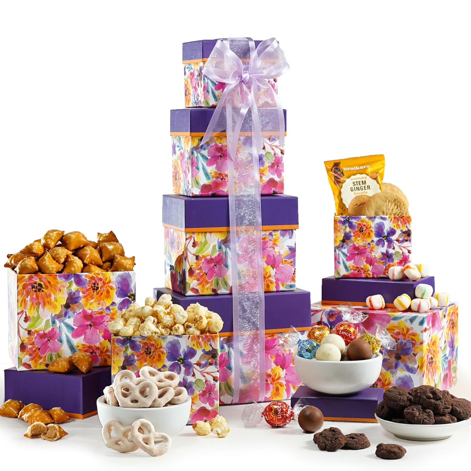 Broadway Basketeers Gift Basket Tower Snack Gifts for Women, Men, Families, College – Delivery for Birthday, Appreciation, Thank You, Get Well Soon Care Package Floral