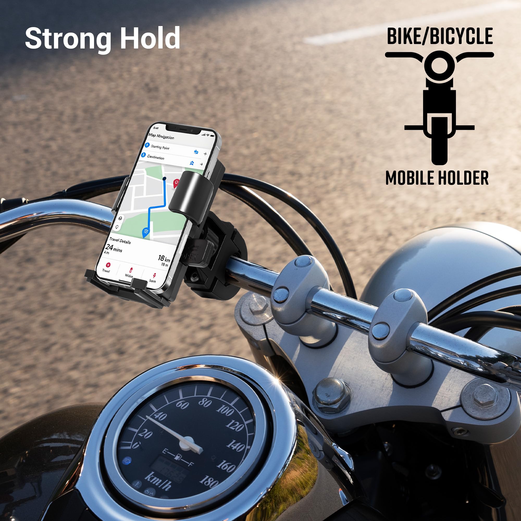 ZEBRONICS BMH110, Bike Smartphones Mobile Holder, Upto 6.1 Inches, 360° Rotatable, One Press Lock and Release, Stable and Secure, Anti-Skid Silicone Pads, Cable Management, for Maps & Navigation — Amazon image 2