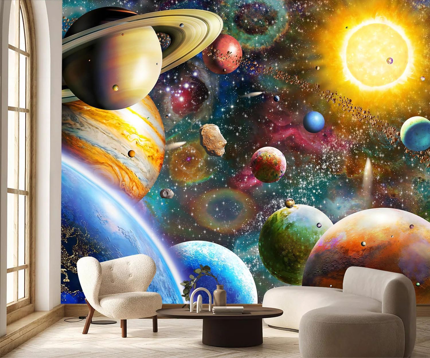 PYFFYP- Color Planet Wallpaper Ceiling wall murals for Kids Room(Not Peel and Stick) P024 112" x 73"