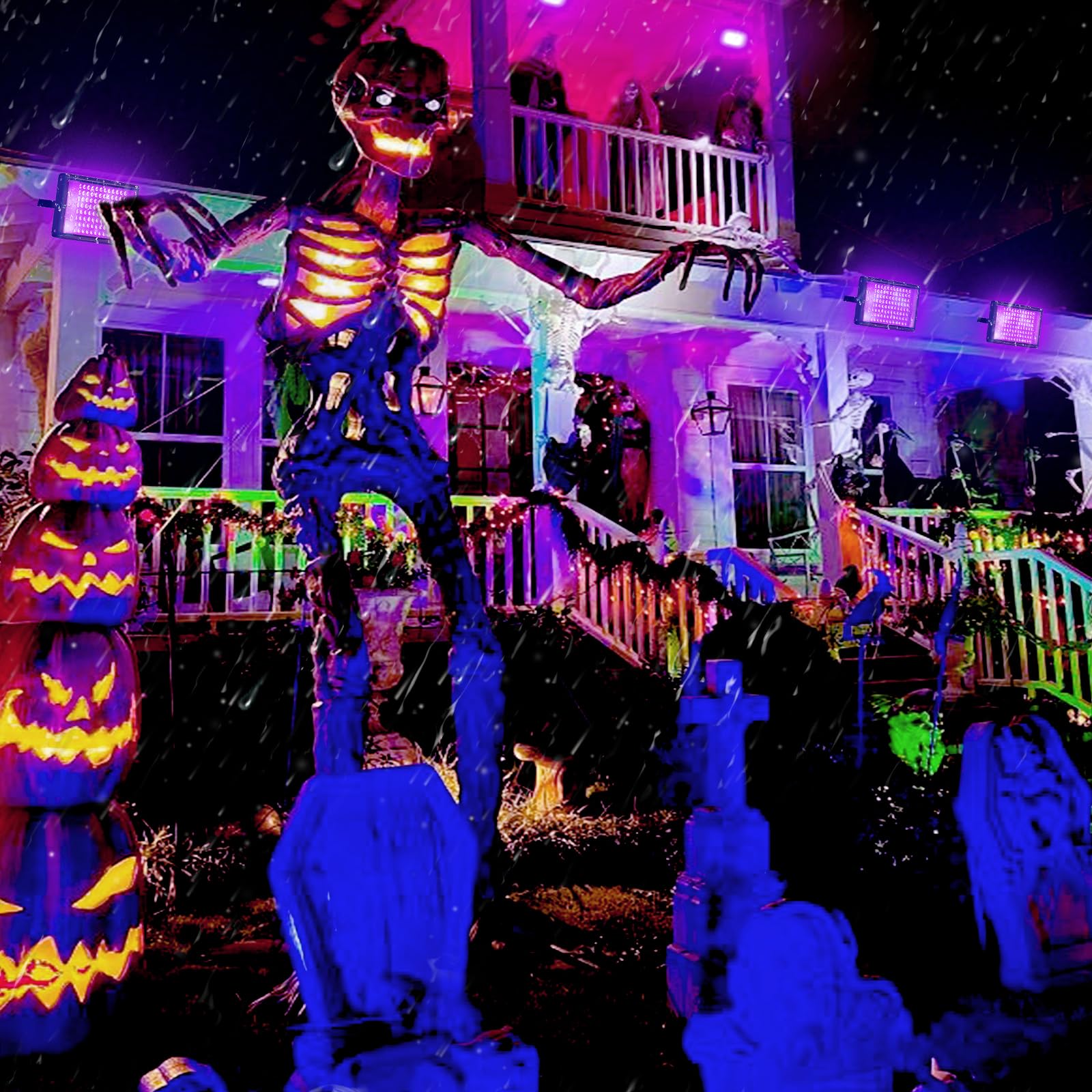 GKT 100W Projecteur Lumiere Noire, Lumiere UV, Etanche IP66, Lumière Noire avec Prise, Pour Halloween, Noël, Body Painting, Affiche Fluorescente, Soirées à la Lumière Noire