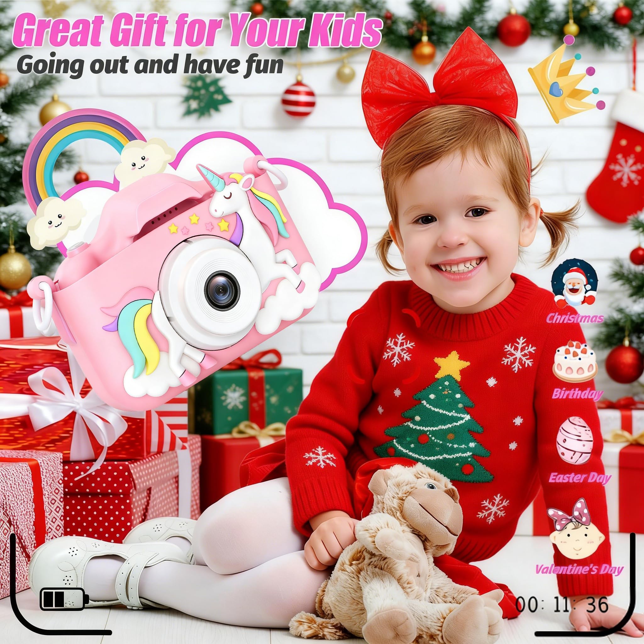 Kids Camera, Digital Camera for Girls 48 MP HD 1080P IPS Screen Dual Selfie Digital Toddler Video Camera Toy for Kids - Image 6