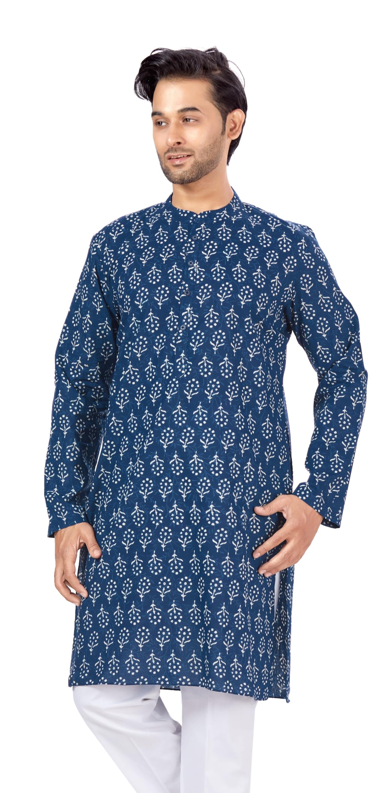 studio shringaar Men's Cotton Relaxed Fit Block Printed Knee Length Regular Kurta (M121)-picture-12