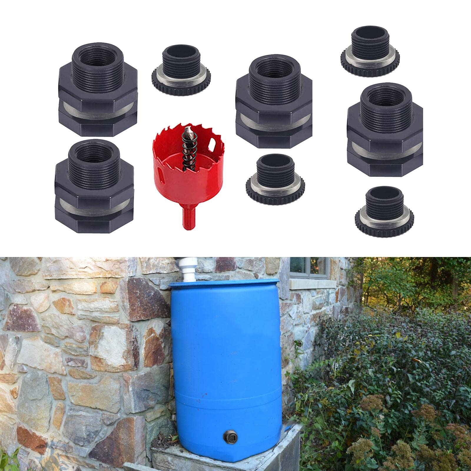 4 Piezas Adaptador de Conector de Tanque de Agua Granel Espita Kit Accesorio de Conector de Junta de Silicona para Jardines Estanques, 1 Pulgada