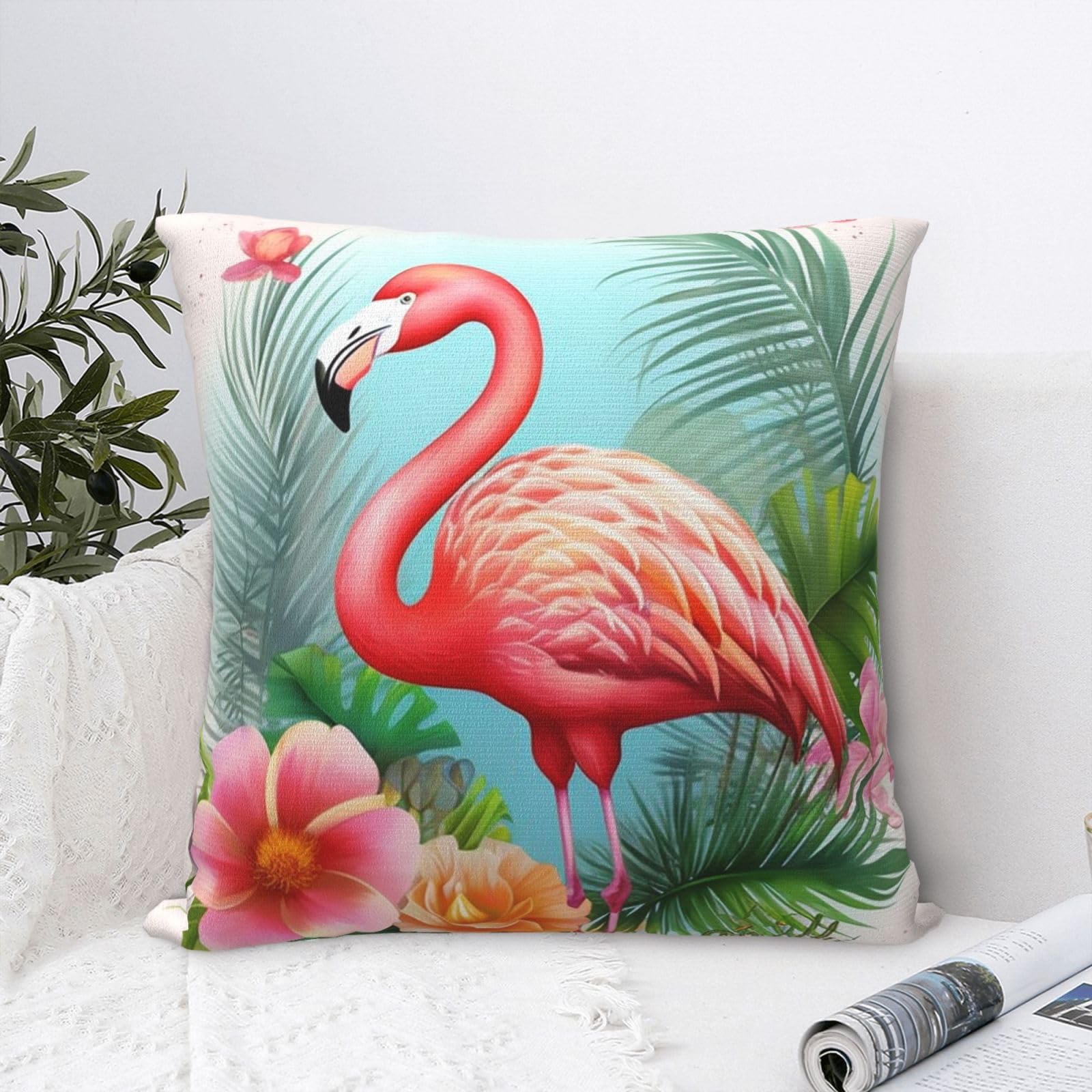 FodPand Luxury Velvet Throw Pillow Covers 24"x24" Super Soft Decorative Pillow Cases - Tropical Flamingo Pillowcases Modern Lumbar Cushion Cases for Couch Sofa Bed Pillow Shams