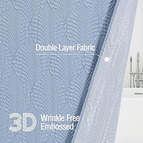 Miniatura 3 de Gibelle Cortina de ducha para baño, cortina de ducha de tela texturizada en relieve 3D, moderna cortina de ducha de tela suave con ganchos, 72 x 72