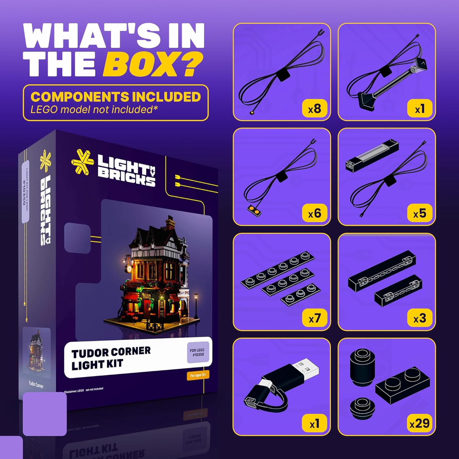 LED Light Kit Compatible with Lego Icons Tudor Corner 10350, DIY Brick Lights Accessories for Adults, Lighting Upgrade for Tudor Corner Lego Set Display (Model Not Included)