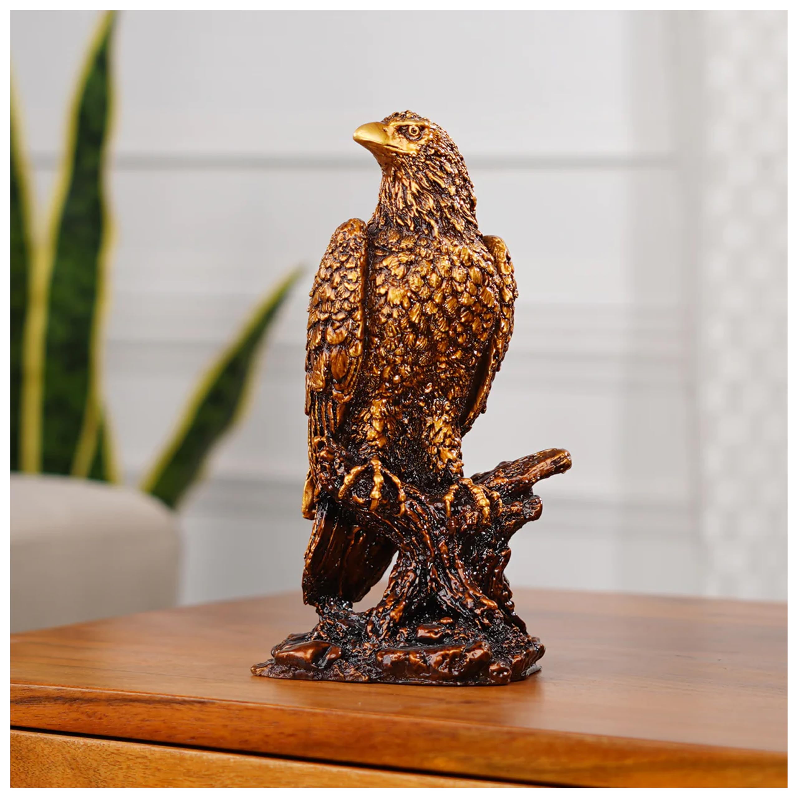 Mighty Golden Eagle Showpiece Beautiful Bird Statue Feng Shui Bird Figurine Sculptures Handmade Decorative Showpiece for Home Decor Pooja Room Gifting (Mighty Eagle Antique 8.66 Inch)