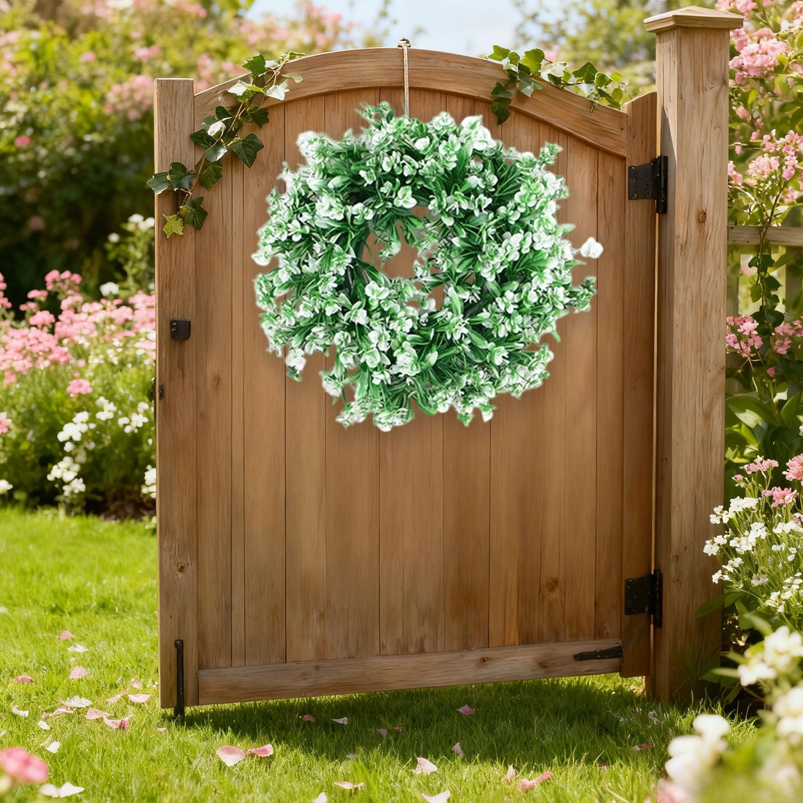 Spring Summer Wreaths for Front Door, 39 cm Summer Door Wreaths Outdoor,Artificial Wreath for Door Window, All Season Summer for Front Door Porch Home Farmhouse Decor (White)